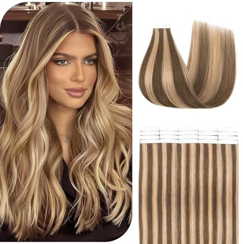 Benehair Tape in Extensions Echthaar, Invisible Tape Extensions Echt Haar, 20Pcs 20g Haarverlängerung Echthaar Tapes, Remy Natural Tapes Extensions Echthaar, 30CM Kaltes Braun Gemischt Hellbraun