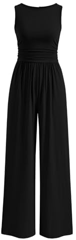 PRETTYGARDEN One Piece Jumpsuits for Women Dressy Casual Sleeveless Crewneck Wide Leg Rompers Jumpers 2026 Vacation Summer Outfits(Black, L)