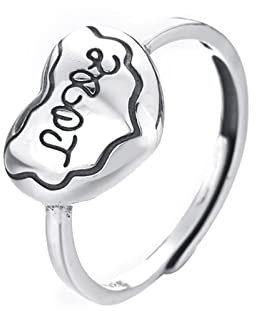 Ringe Damen Sterling Silber, Verstellbare Ringe für Mädchen Liebe Herzform Schriftzug Love Eheringe für