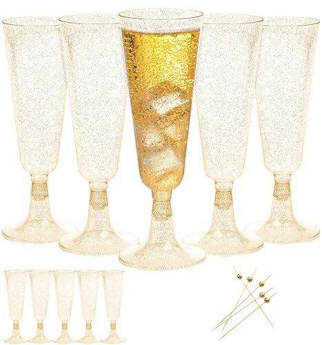 Dhnvcud 75 Pièces Coupe Champagne Plastique, 150ml Flûtes à Champagne Gobelet Verre a Biere Vin Cocktail pour Fêtes De Douche D'anniversaire Mariage Jardin - Solide & Réutilisable
