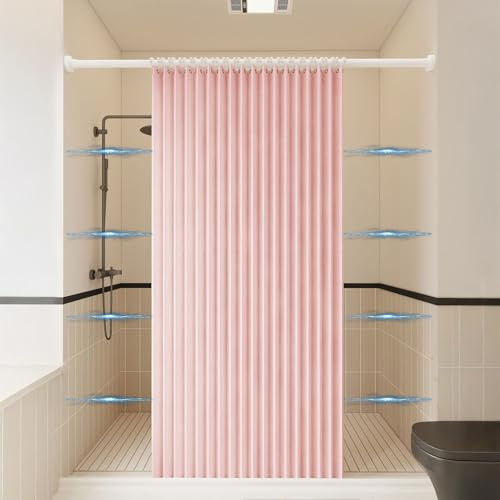 Haoyunll Aimant Rideau de Douche Pliable Magnétique, Rose, 120x180cm | Tissu Imperméable Anti-moisissure Rideaux de Douche Accordéon Plissés Lavables avec Crochet, 220g/m²