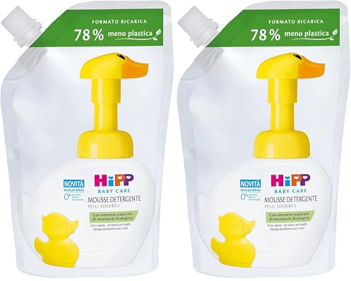 HiPP - Baby Care - Ricarica Ecologica Mousse Detergente per Bambini, Deterge Viso, Corpo e Mani con Delicatezza, per Pelli Sensibili, Con Estratto Naturale di Mandorle Bio, 1 pezzo da 250 ml