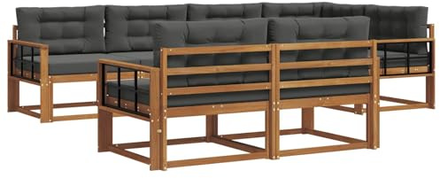 vidaXL Outdoor-Sofagarnitur mit Kissen 7 pcs Natur und Anthrazit, Sofa-Set aus Akazienholz, wetterfeste modulare Gartenmöbel, Outdoor Lounge, Flexibles Sectional-Sitzarrangement