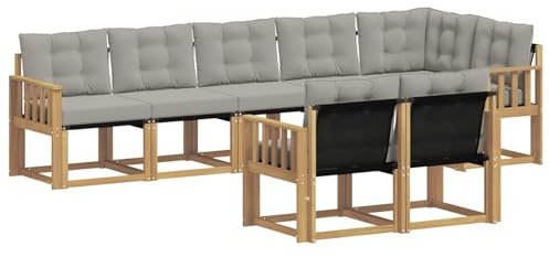 vidaXL Outdoor-Sofagarnitur mit Kissen 8 pcs Weiß und Hellgrau, Garten Loungemöbel, modernes Ecksofa, robust Sitzgruppe, Terrassenmöbel für Komfort