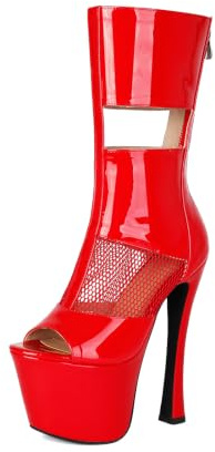 TNMIUH 17cm Plateau High Heels Mesh Stivali alla Schiava Vernice Ginocchio | Stivali plateau sexy 17cm in vernice con mesh. Stivali al polpaccio open toe perfetti per club e party.