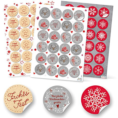 Logbuch-Verlag 72 Weihnachtsaufkleber Set Frohes Fest Frohe Weihnachten Weihnachtsgrüße Aufkleber auf Geschenke 4 cm