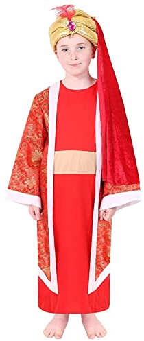 Rotes Krippen-König-Kostüm für Kinder, groß, rote Tunika, angenähter Umhang, Krone, 3 Weise Männer, Krippe, Weihnachten, Spielkostüm