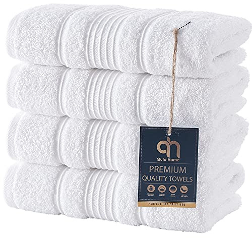 Qute Home 4-Piece Hand Towels Set, 100% Turkish Cotton Premium Quality Towels for Bathroom, Quick Dry Soft and Absorbent Turkish Towel Perfect for Daily Use, Set Includes 4 Hand Towels (White)
