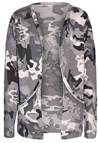 A2Z 4 Kids Girls Plain Open Boyfriend Cardigan Long Sleeves - Boy Friend Camo Charcoal 5-6