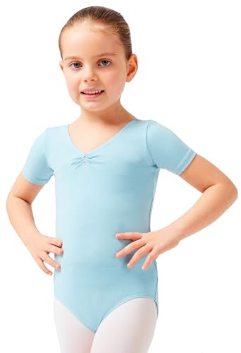 tanzmuster Kinder Kurzarm Ballett Trikot Lisa mit Strasssteinen in hellblau, Größe:116/122