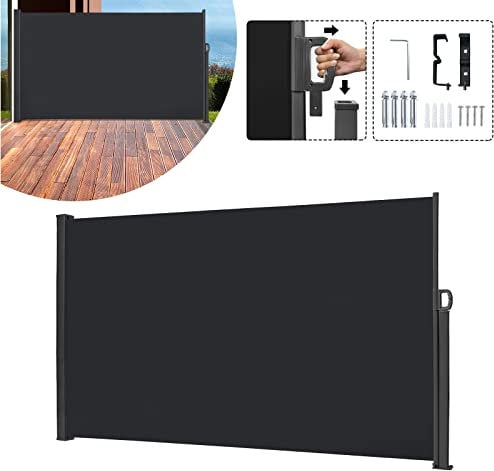 LARS360 Seitenmarkise Ausziehbar Sichtschutz Windschutz, Seitenwandmarkise Markisenstoff für Balkon und Terrasse, Seitenmarkise Balkon mit Bodenmontage, (160x300cm, Anthrazit)