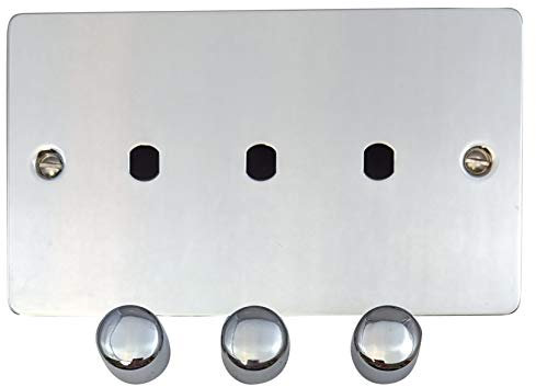 G&H FC13-PK Flat Plate Polished Chrome 3 Gang Dimmer Plate Only inc Dimmer Knobs