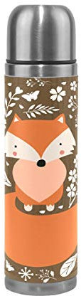 BEUSS Marguerite Fleur Renard Bouteille d'eau Isotherme Mug d'emballage en Cuir pour Emballage en Acier Inoxydable Isolé(500 ML)