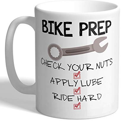I Love Mugs - Bike Prep - Check Your Nuts, Apply Lube, Ride Hard - Mug, Ceramic, 11fl.oz.