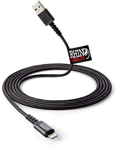 rhinocables Lightning Charger Cable, MFi Certified, iPhone & iPad (Black) | Durable Construction: Tough, braided nylon is strong, flexible, and easy to grip. Don't worry about tangling. Enjoy