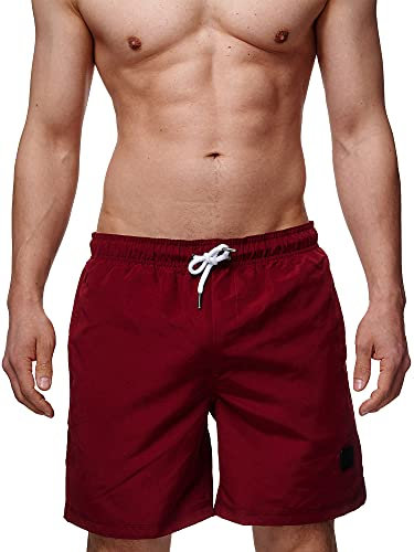 Indicode Herren Ferguson Badehose mit 3 Taschen und Tunnelzug | Badeshorts für Männer Bordeaux, S