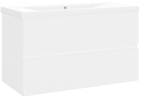 vidaXL Waschbeckenunterschrank mit Einbaubecken Unterschrank Badschrank Badezimmerschrank Waschtisch Hängeschrank Badmöbel Weiß Holzwerkstoff