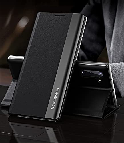 Yidai-Silu Smart View Galaxy Note 10 Plus 【Clear Afficher Fenêtre, Fonction réveil-Veille】 Prime Étui Housse à Cuir PU Rabat avec Support Pliable pour Samsung Galaxy Note 10+ Plus 6,8 - Noir