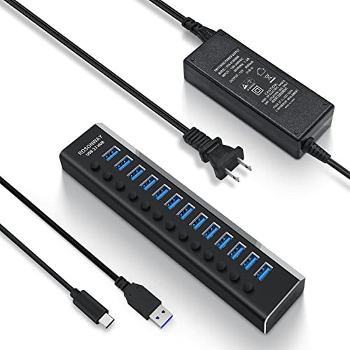 Rosonway USB-Hub mit 13 Anschlüssen, 10 Gbit/s, Aluminium-USB-Hub, 72 W, RSH-A13