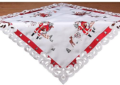 Weihnachtsmann in Winterlandschaft Stickerei Tischdecke 110 x 110 cm Polyester, rot-weiß