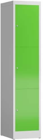 Lüllmann XL Spind Kleiderspind 1 Abteile 3 Fächer 1800 x 400 x 500 mm (RAL 7035/6018 lichtgrau/gelbgrün)