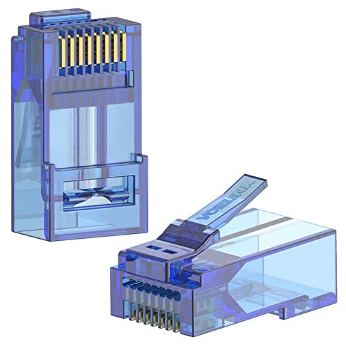 VCE 50 Unidades Conector RJ45 CAT6 Pasantes, Conector Ethernet Chapado en Oro Conectores RJ45 Para CAT6 CAT5E CAT5 Cable de Red UTP Sólido o Trenzado Negro (Azul*50)
