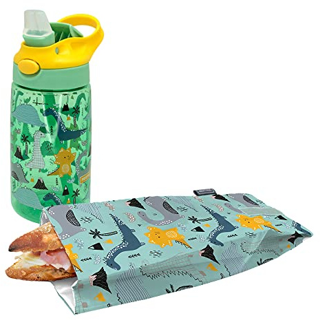 NERTHUS FIH 1031 set bouteille acier inoxydable double paroi sac à dos enfant dinosaures idéal pour l école