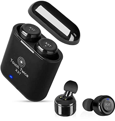 OBEST Wireless Headphones, Mini Stereo Bluetooth, In-Ear Noise Canceling Wireless Earbuds with Mic Smart Touch Control and Portable Charging Box (Black)