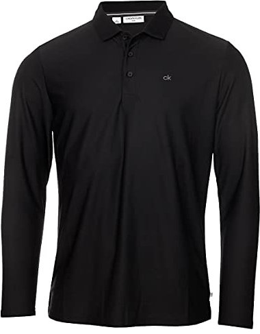 Calvin Klein Mens L/S Central Polo Shirt - Black - XXXXL