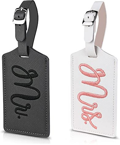 2 Stück Reisezubehör-Tags, Kofferanhänger Herr und Frau, Gepäckanhänger, Gepäckanhänger für Kreuzfahrten, PU-Leder, für Hochzeit Party Geschenke, Kreuzfahrt,Flugreisen, Paare, 11 * 7CM