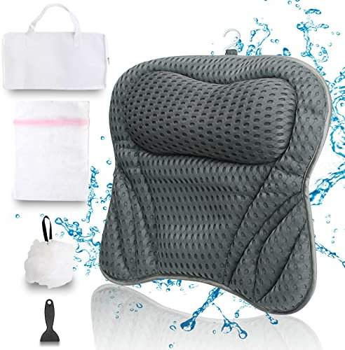 Badewannenkissen,Nackenkissen Badewanne mit Wäschesack Stoffbeutel Badeschwamm Spatel,Badekissen für Badewanne,Badekissen mit Saugnäpfen für Whirlpool Home Spa