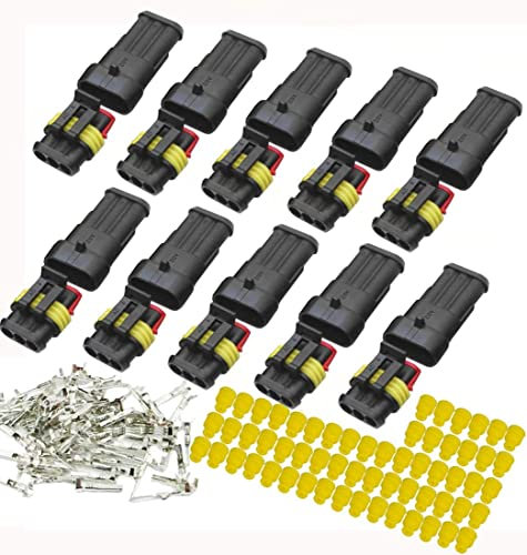 YETOR connecteur étanche,10 Kits connecteurs de Fils électriques autobloquants à 3 Broches Marine pour Les connexions de Voiture,Camion,Bateau et Autres Fils