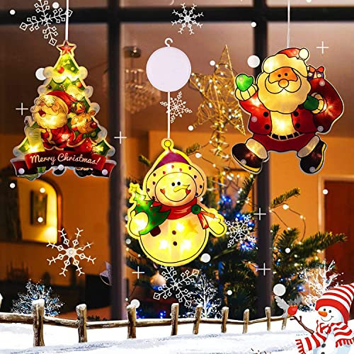 YeahBoom 3er Set LED Saugnapf Weihnachten Lichter, Batteriebetriebene , Weihnachtsbeleuchtung Hängende,Fensterlichter für Innen Außen Weihnachtsfeier Fenster Deko
