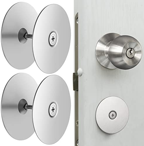 2 Set Door Hole Cover Plate 2-5/8 Diameter Door Hole Filler Plate Stainless Steel Door Knob Plate, Increase Home Security on Entry Doors, Silver