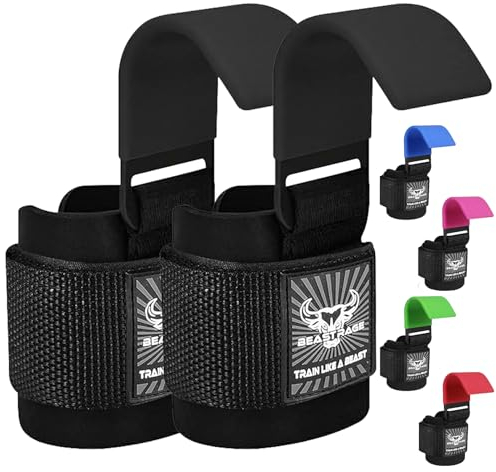 BEAST RAGE Ganci per sollevamento pesi Cinghie da polso Spesse Neoprene Imbottito in Gomma Rivestito Involucri Fitness Antiscivolo Pull Up Deadlift Grip Allenamento Esercizio Palestra