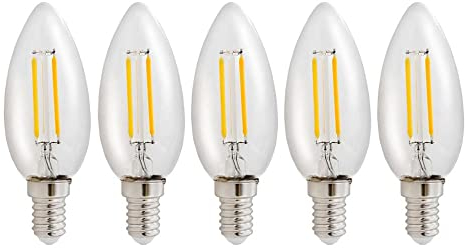 NCC-Licht 5er Pack LED Leuchtmittel in Kerzenform klar mit E14 Sockel 1 Watt 110 Lumen Warmweiß 2700K
