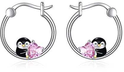 POPLYKE Pinguin Ohrringe Sterling Silber Pinguin Creolen Süßes Tier Schmuck Geburtstags Geschenke für Frauen