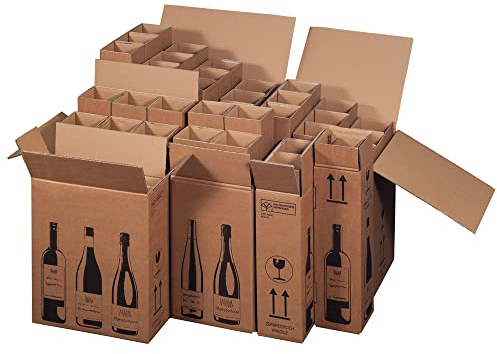 karton-billiger | Caja de envío de botellas de vino con certificado PTZ, DPD, Hermes, UPS, 8 tamaños, 1-12 botellas (para 2 botellas, 20)