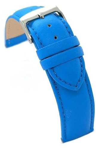 diloy Lederarmband für klassische Uhr – Glattes Rindsleder mit Nähten, gepolstert, Edelstahlschließe – Größen 8mm, 10mm, 12mm, 14mm, 16mm, 18mm, 19mm, 20mm, 22mm, 24mm 302 Himmelblau 12mm