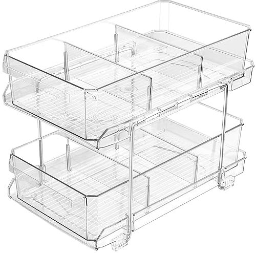 BELLE VOUS 2-Stöckiger Badezimmer Unterschrank Organizer mit Ausziehbaren Schubladen - Mehrzweck Regal für Spülenunterschrank, Küchenschrank & Arbeitsplatte - Unter Waschbecken Regal mit Trennwänden