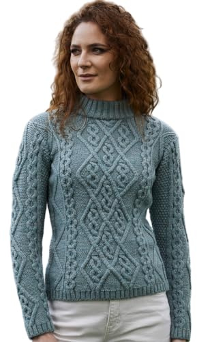 SAOL Damen Rollkragenpullover mit Zopfmuster, hergestellt in Irland