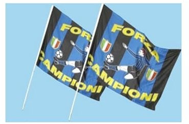Zeus Party Bandiera Celebrativa Inter Calcio a Strisce Nere e Azzurre - Forza Campioni - Bandiera con Asta