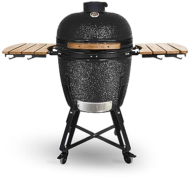 CREATE/BBQ KAMADO/Barbacoa ahumadora de cerámica negro 21 pulgadas/Puede asar, ahumar y cocinar, con regulador de temperatura y dos fuentes de ventilación.