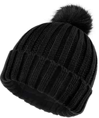 Zylioo L/XL Fleece Fütterung Wintermütze Mit Bommel,Große Bobble Strickmütze Mit Pom Pom,Winter Warme Beanie Mütze Skull Watch Cap