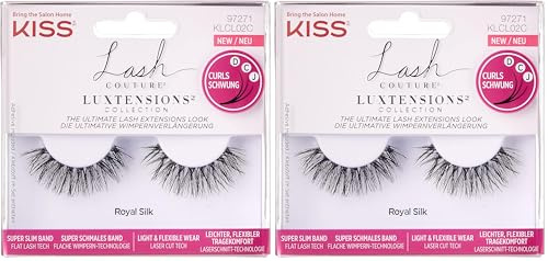 KISS Lash Couture LuXtensions Collection 1 Paar Fake Lashes, Royal Silk, leichte und flexible Faux-Mink-Wimper mit superschlankem Wimpernband, inklusive Wimpernkleber (Packung mit 2)