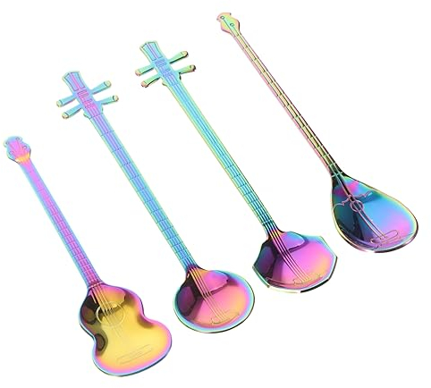 BRIGHTFUFU 4 Stück Musiklöffel Kaffeerührlöffel Gitarrenförmige Löffel Gitarren-teelöffel Puddinglöffel Musiknoten-teelöffel Zuckerlöffel Löffel Für Musikinstrumente Rostfreier Stahl Besteck