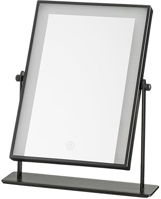 LOLAhome Espejo Maquillaje con luz LED, Espejo de Tocador de Mesa, oscilante 180 °, Encendido Táctil, Intensidad de luz Ajustable,Espejo Portátil con Base,Espejo Camerino Rectangular Negro