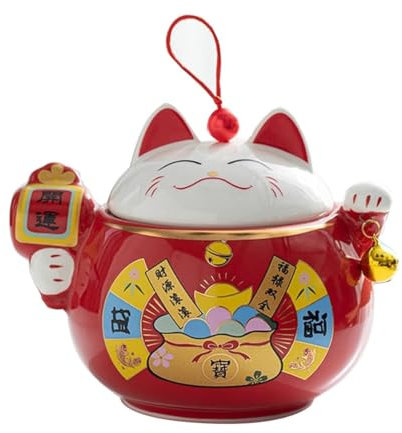 InDmar Azucarero de cerámica, Tarro de Especias, tazones de azúcar, Tarro de té de cerámica de Gato de la Suerte de 17,9 cm Sellado Puer té Caddy Tarro de Almacenamiento for el hogar Juego de té