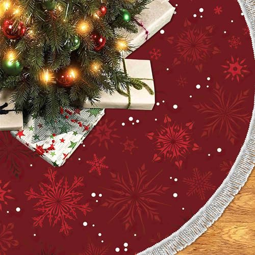 Chickwin Weihnachtsbaum Decke, Christbaumdecke 120cm, Rote Schneeflocke Weihnachtsbaum Röcke, Rentier Weihnachtsbaum Matte, für Weihnachtsbaum Tannenbaum Deko, Weihnachtsdeko (120cm,Rot)