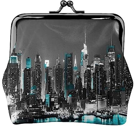 London Petit porte-monnaie – Mini pochette portefeuille avec serrure à baiser – Mini portefeuille élégant en cuir, New York Paintings, Taille unique, Pochette à monnaie
